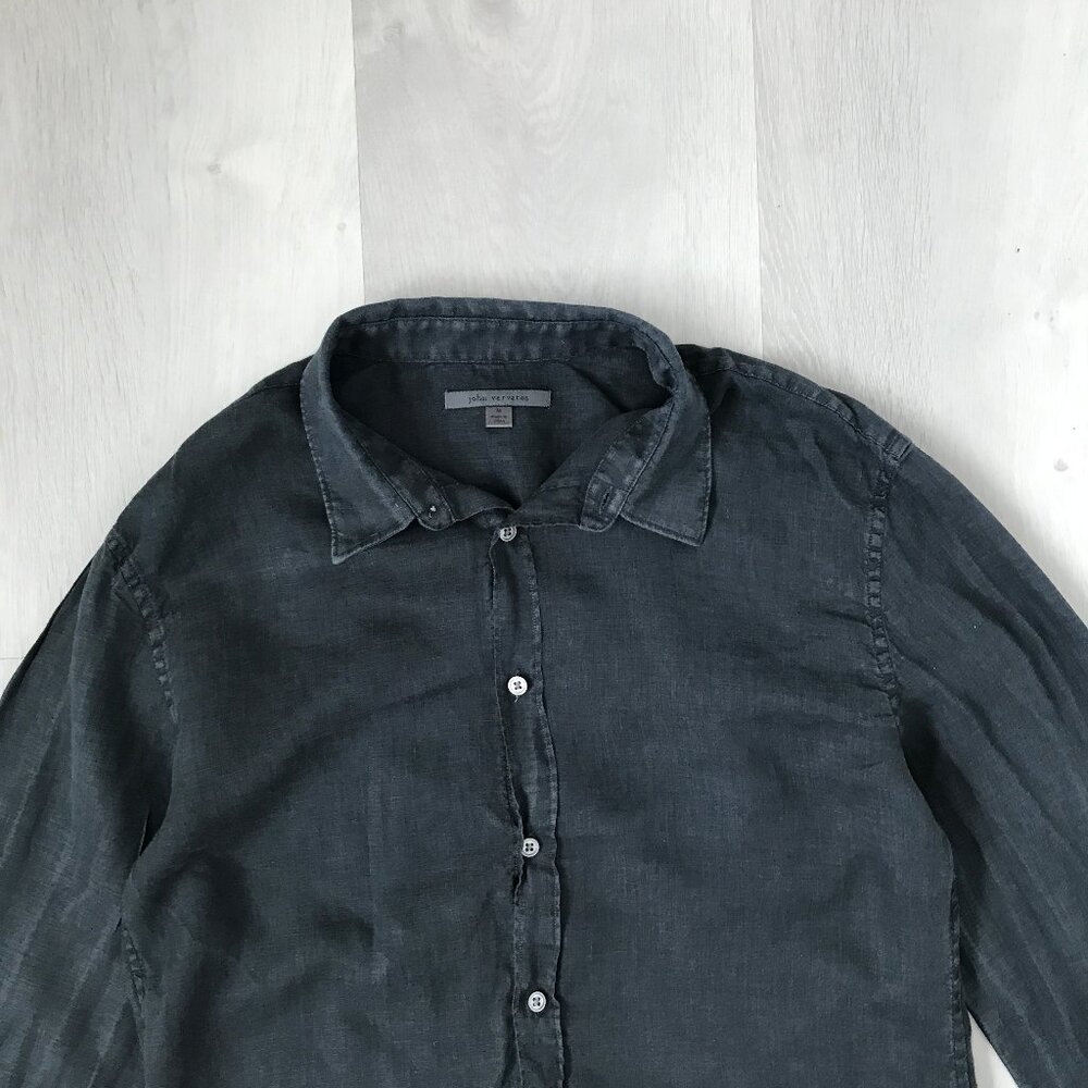 JOHN VARVATOS 100% LINEN GRAY SHIRT LONG SLEEVE MENS MEDIUM - Picture 8 of 9